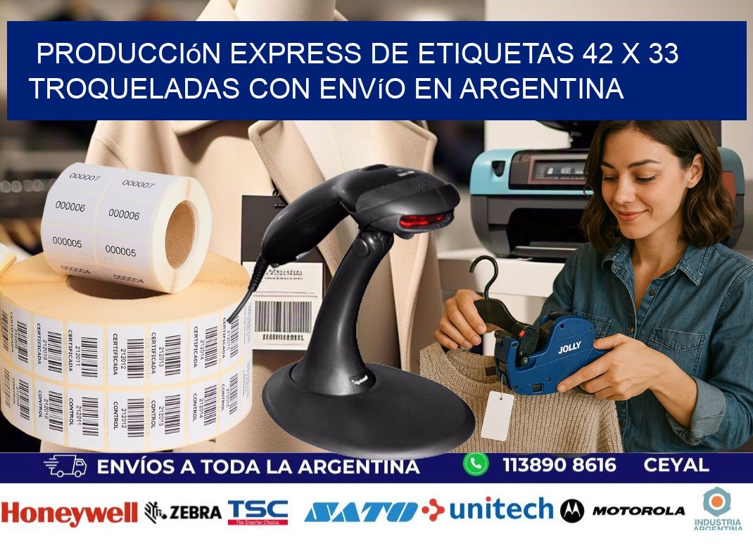 Producción express de etiquetas 42 x 33 troqueladas con envío en Argentina