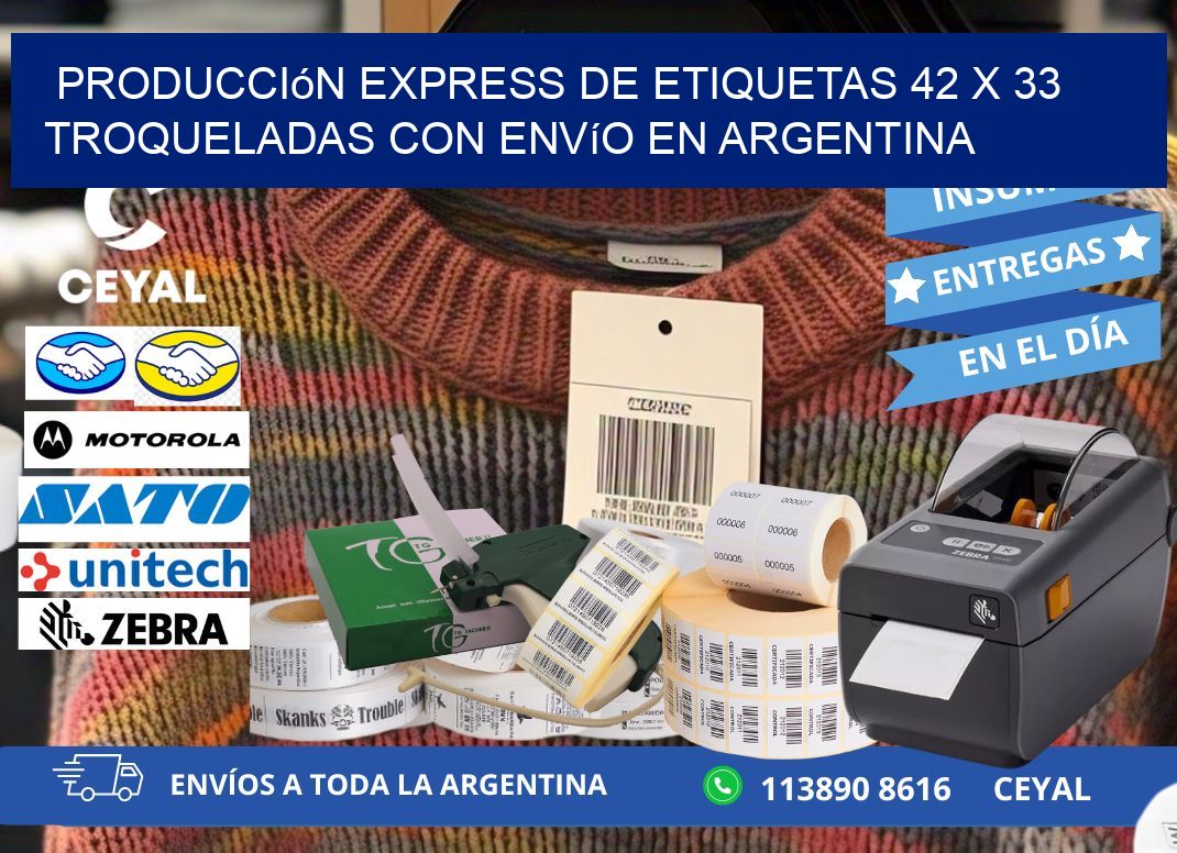 Producción express de etiquetas 42 x 33 troqueladas con envío en Argentina