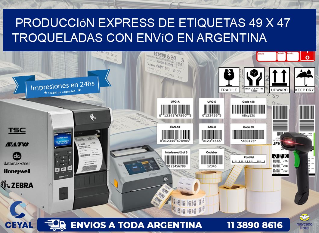 Producción express de etiquetas 49 x 47 troqueladas con envío en Argentina