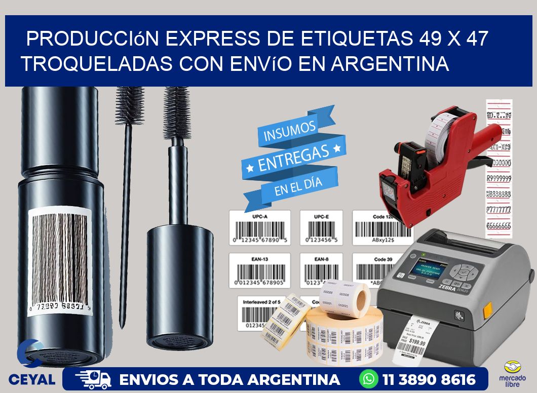 Producción express de etiquetas 49 x 47 troqueladas con envío en Argentina