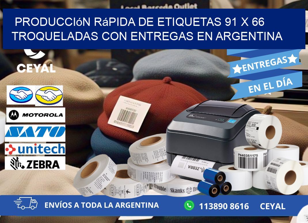 Producción rápida de etiquetas 91 x 66 troqueladas con entregas en Argentina