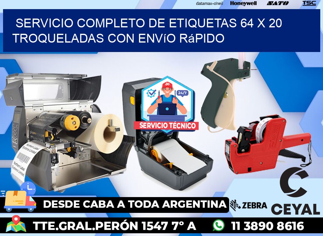 Servicio completo de etiquetas 64 x 20 troqueladas con envío rápido