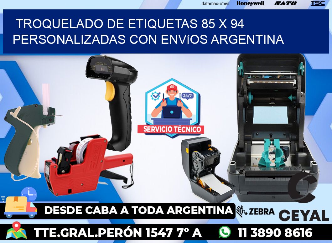 Troquelado de etiquetas 85 x 94 personalizadas con envíos Argentina