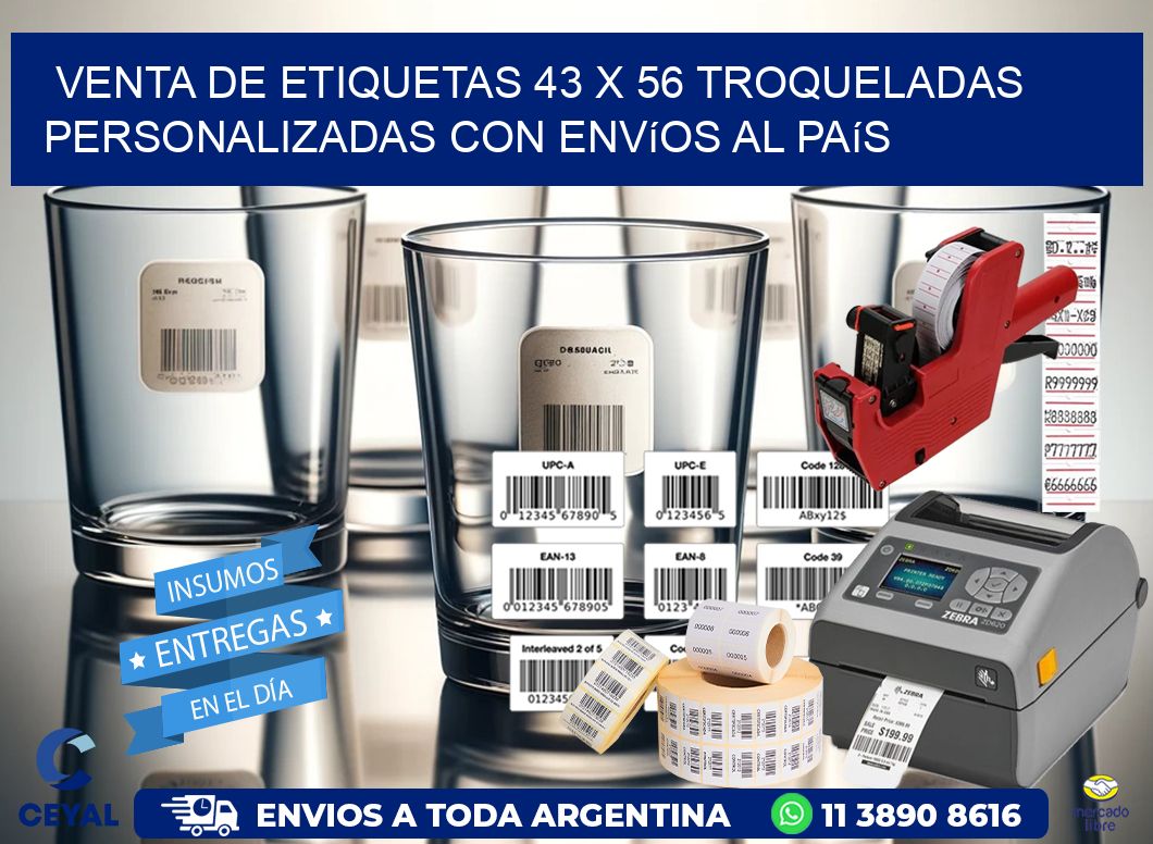 Venta de etiquetas 43 x 56 troqueladas personalizadas con envíos al país