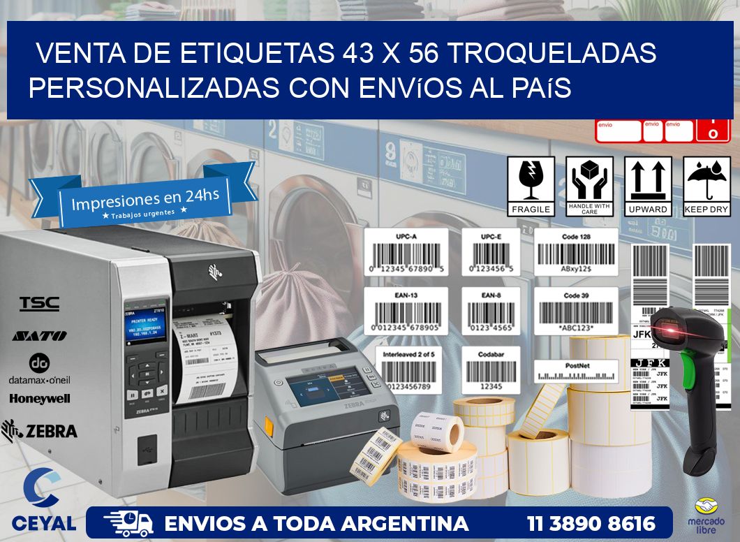 Venta de etiquetas 43 x 56 troqueladas personalizadas con envíos al país