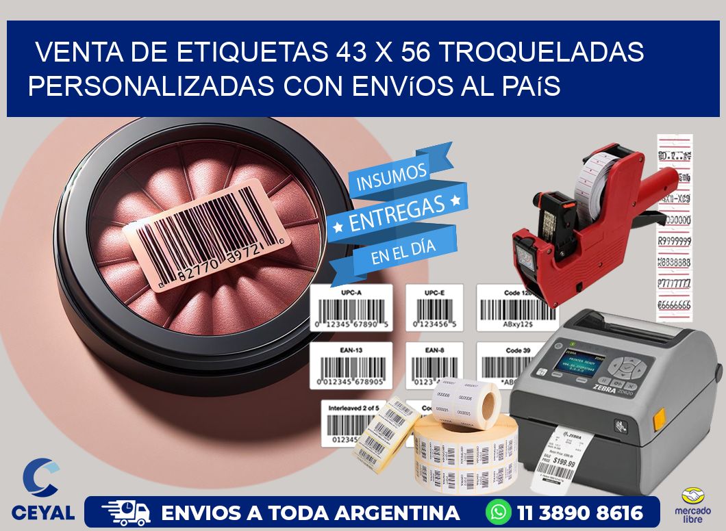 Venta de etiquetas 43 x 56 troqueladas personalizadas con envíos al país