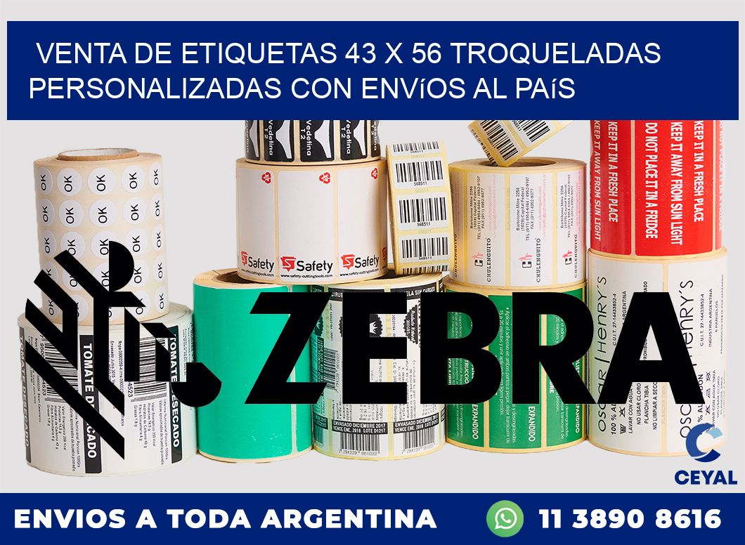 Venta de etiquetas 43 x 56 troqueladas personalizadas con envíos al país