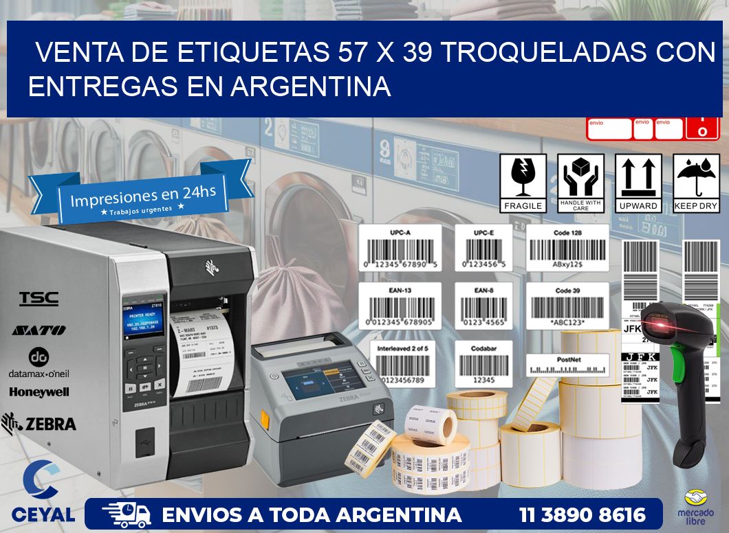 Venta de etiquetas 57 x 39 troqueladas con entregas en Argentina