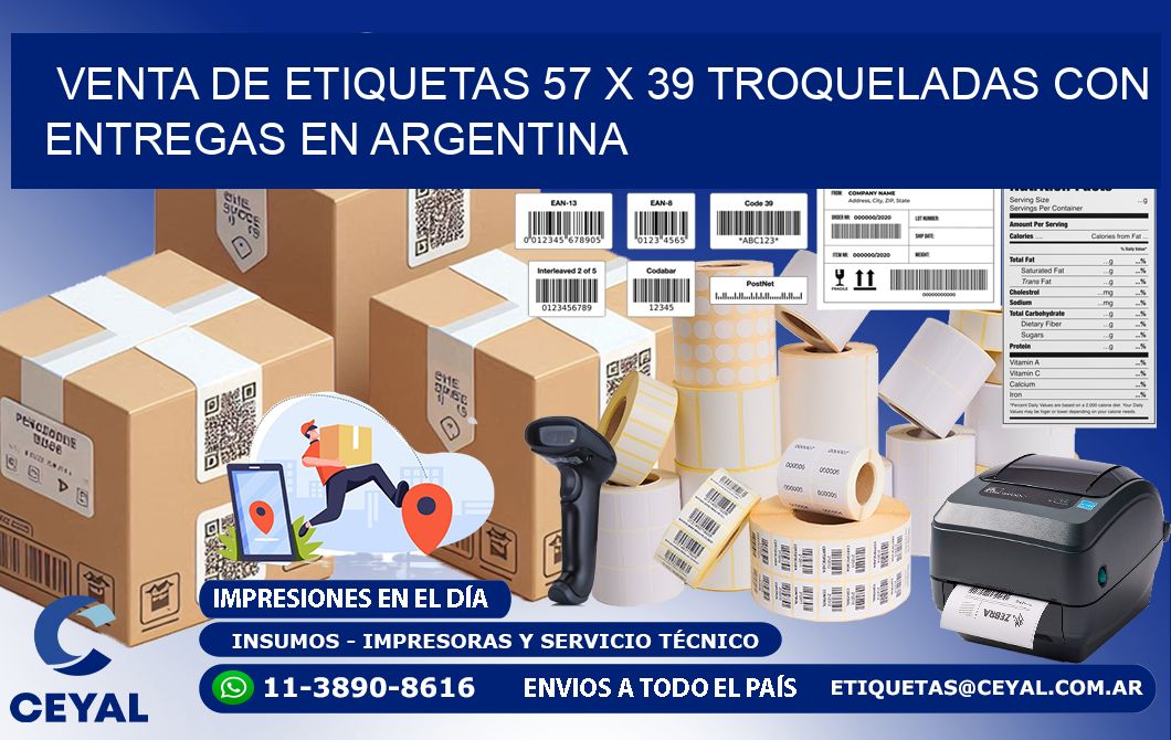 Venta de etiquetas 57 x 39 troqueladas con entregas en Argentina