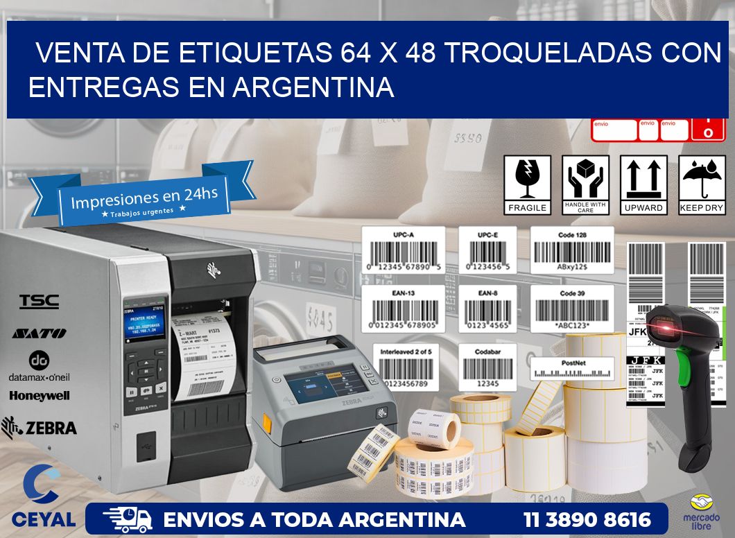 Venta de etiquetas 64 x 48 troqueladas con entregas en Argentina