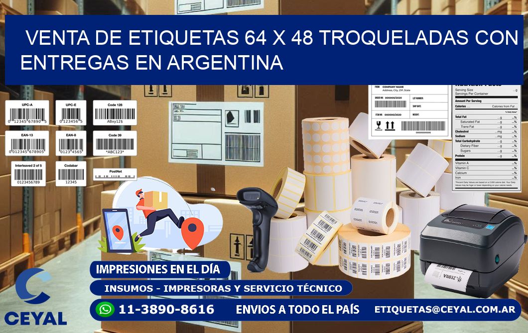 Venta de etiquetas 64 x 48 troqueladas con entregas en Argentina