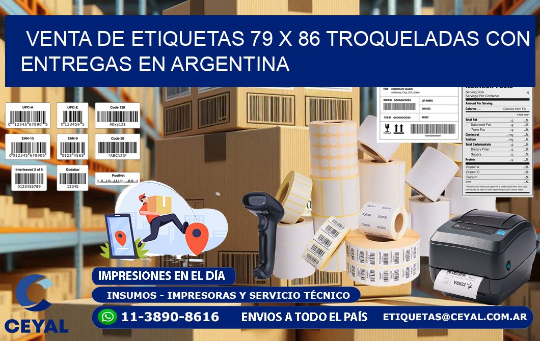Venta de etiquetas 79 x 86 troqueladas con entregas en Argentina