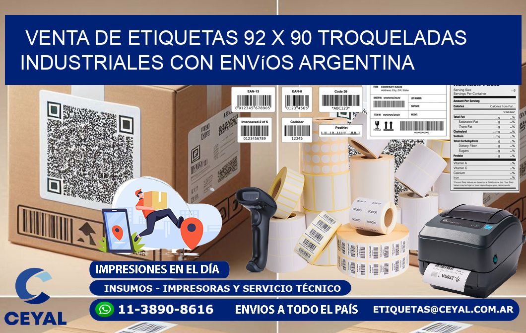 Venta de etiquetas 92 x 90 troqueladas industriales con envíos Argentina