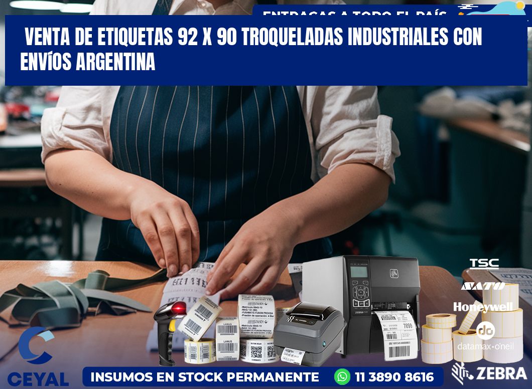 Venta de etiquetas 92 x 90 troqueladas industriales con envíos Argentina