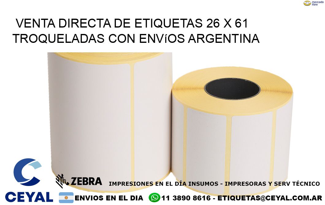 Venta directa de etiquetas 26 x 61 troqueladas con envíos Argentina