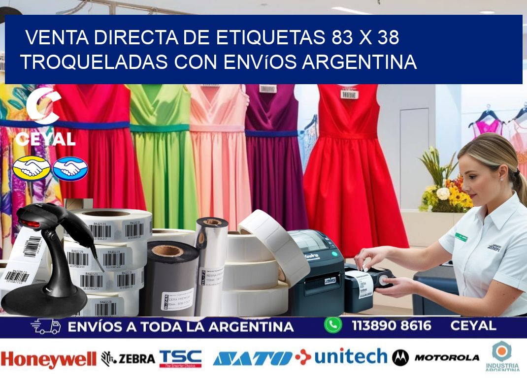 Venta directa de etiquetas 83 x 38 troqueladas con envíos Argentina