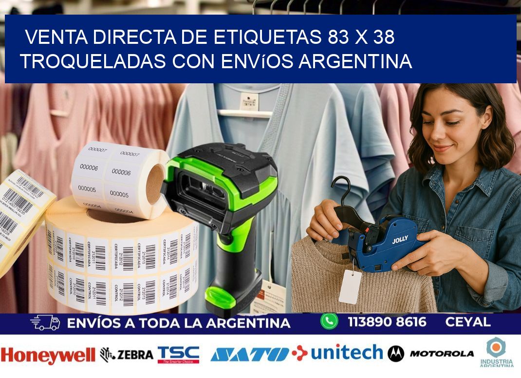 Venta directa de etiquetas 83 x 38 troqueladas con envíos Argentina