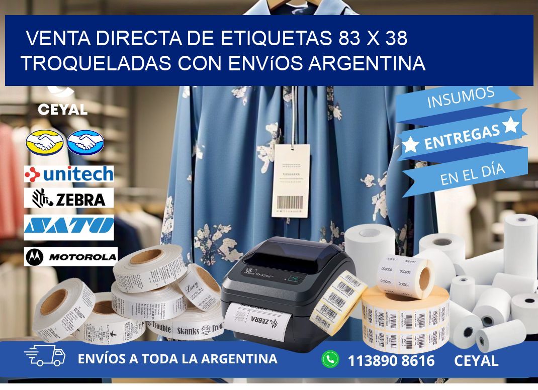 Venta directa de etiquetas 83 x 38 troqueladas con envíos Argentina