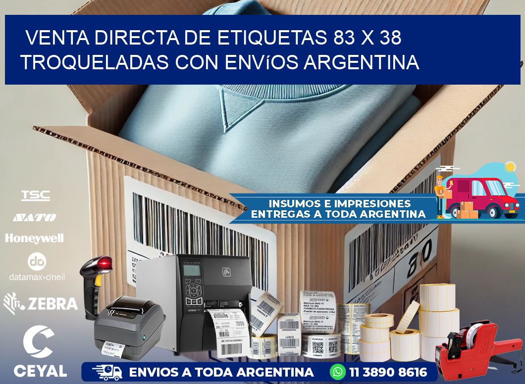 Venta directa de etiquetas 83 x 38 troqueladas con envíos Argentina