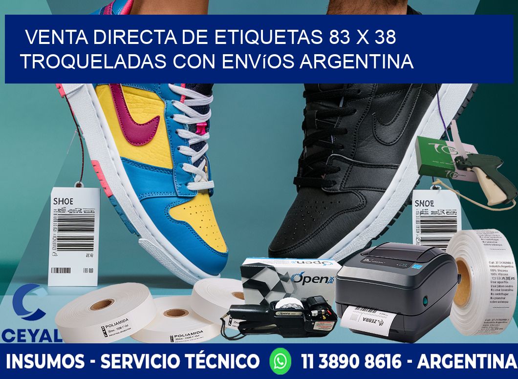 Venta directa de etiquetas 83 x 38 troqueladas con envíos Argentina