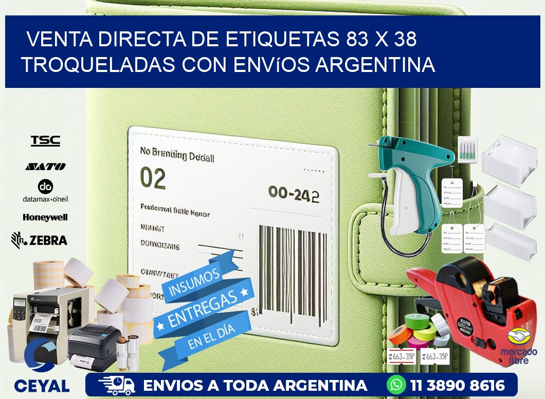 Venta directa de etiquetas 83 x 38 troqueladas con envíos Argentina
