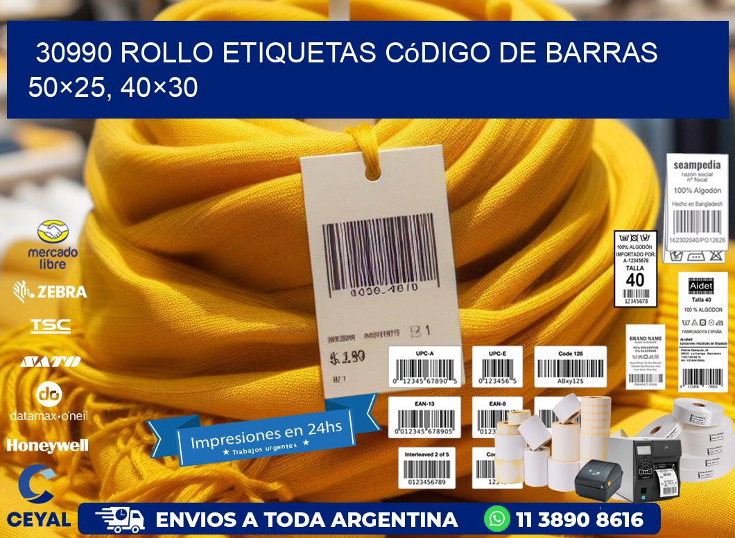 30990 rollo etiquetas código de barras 50×25, 40×30