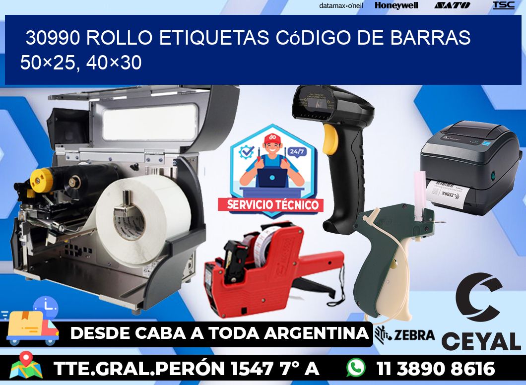 30990 rollo etiquetas código de barras 50×25, 40×30