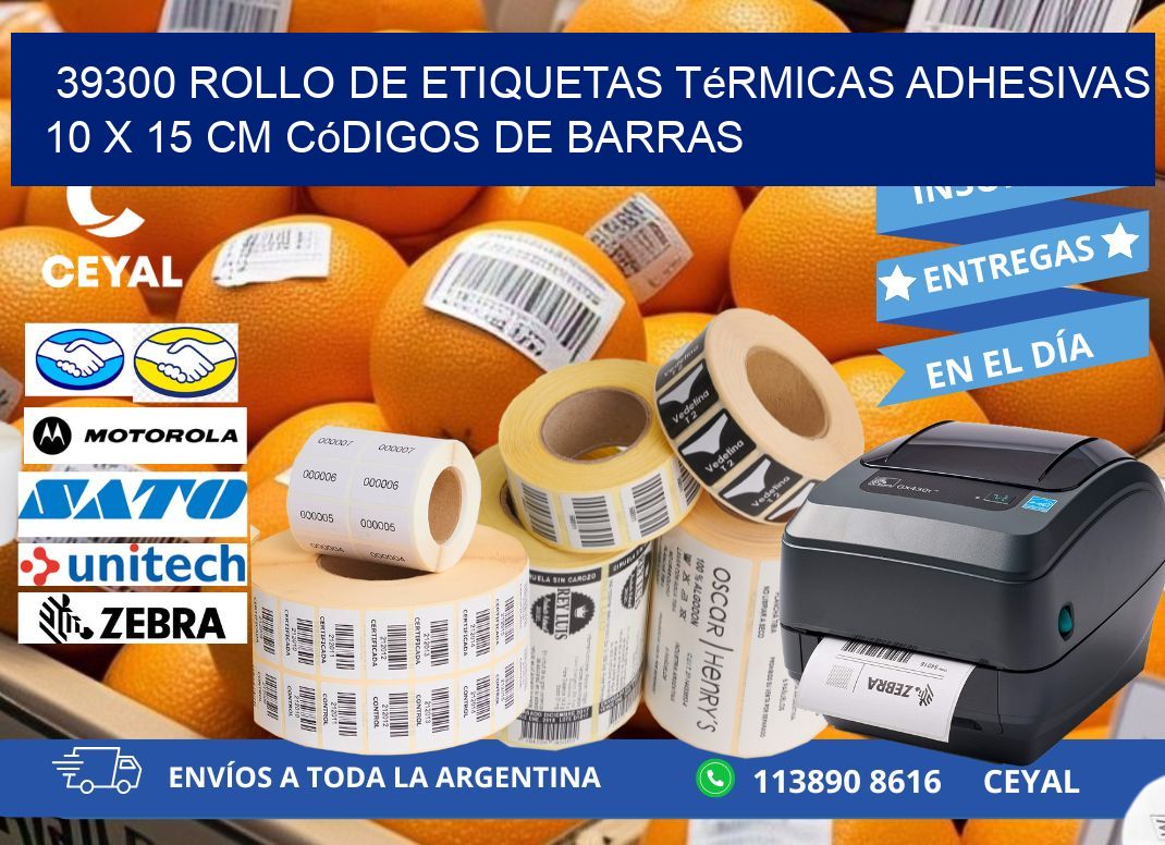 39300 Rollo de Etiquetas Térmicas Adhesivas 10 x 15 cm Códigos de Barras