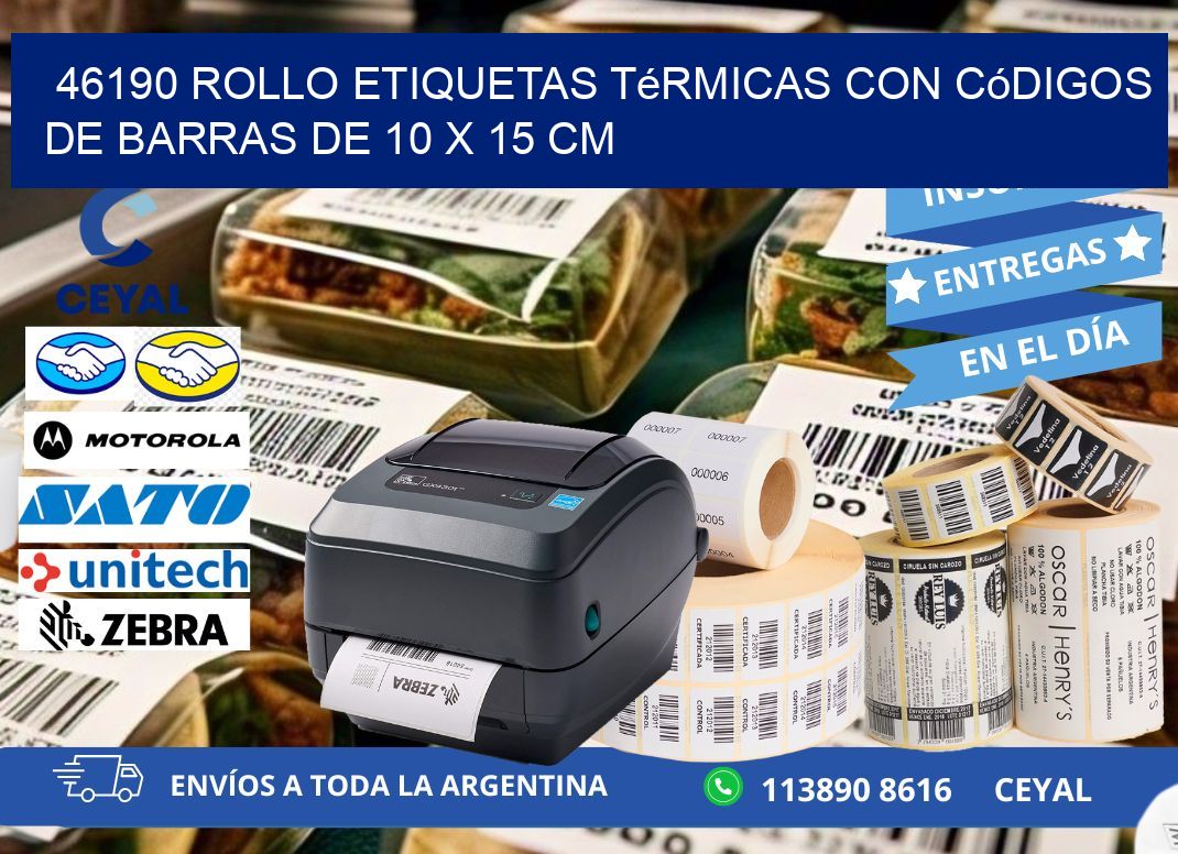 46190 Rollo etiquetas térmicas con Códigos de Barras de 10 x 15 cm