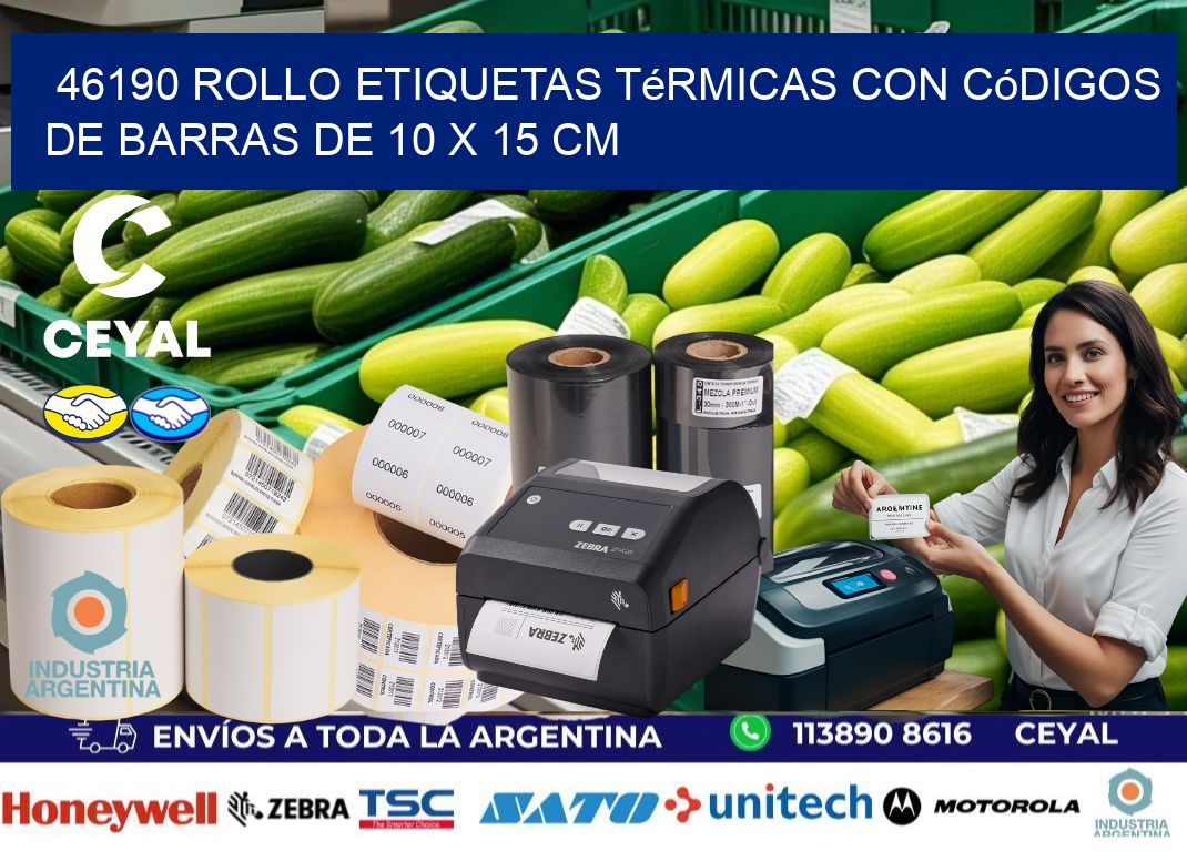 46190 Rollo etiquetas térmicas con Códigos de Barras de 10 x 15 cm