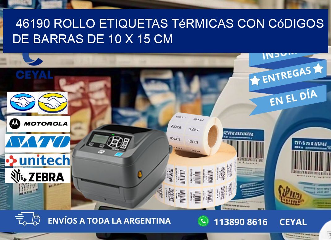 46190 Rollo etiquetas térmicas con Códigos de Barras de 10 x 15 cm