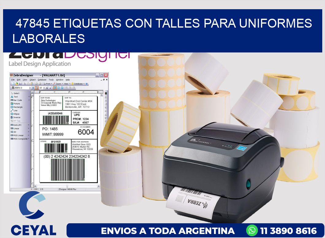 47845 etiquetas con talles para uniformes laborales
