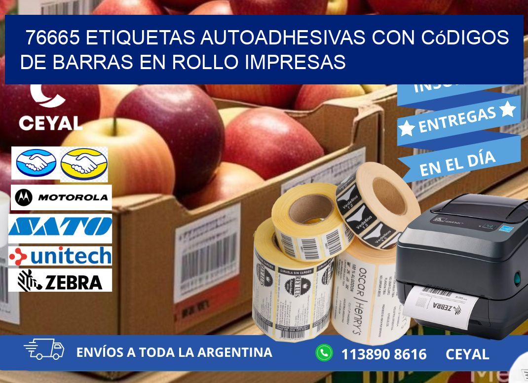 76665 Etiquetas autoadhesivas con códigos de barras en rollo impresas