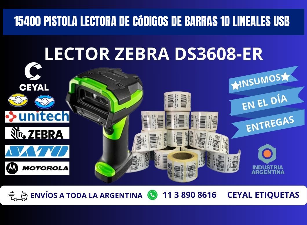 15400 Pistola Lectora De Códigos De Barras 1d Lineales Usb