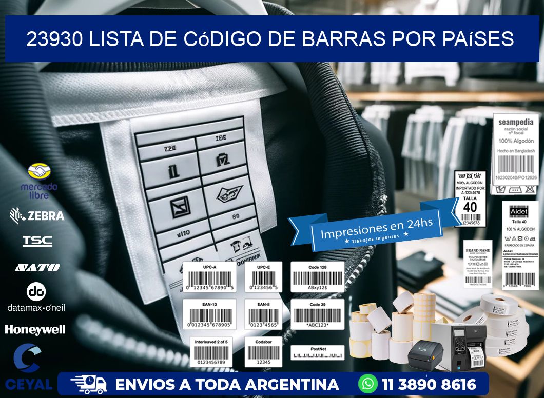 23930 Lista de código de barras por países
