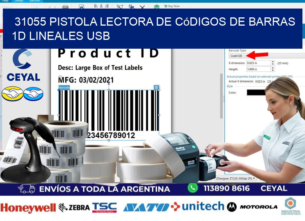 31055 Pistola Lectora De Códigos De Barras 1d Lineales Usb