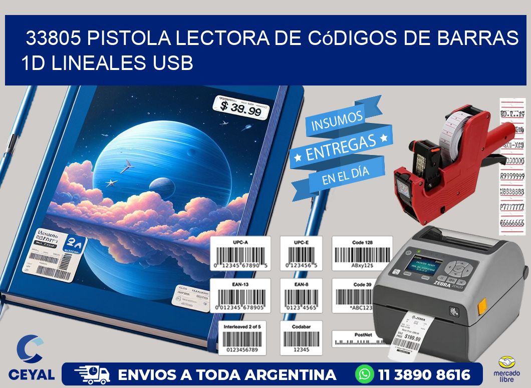 33805 Pistola Lectora De Códigos De Barras 1d Lineales Usb