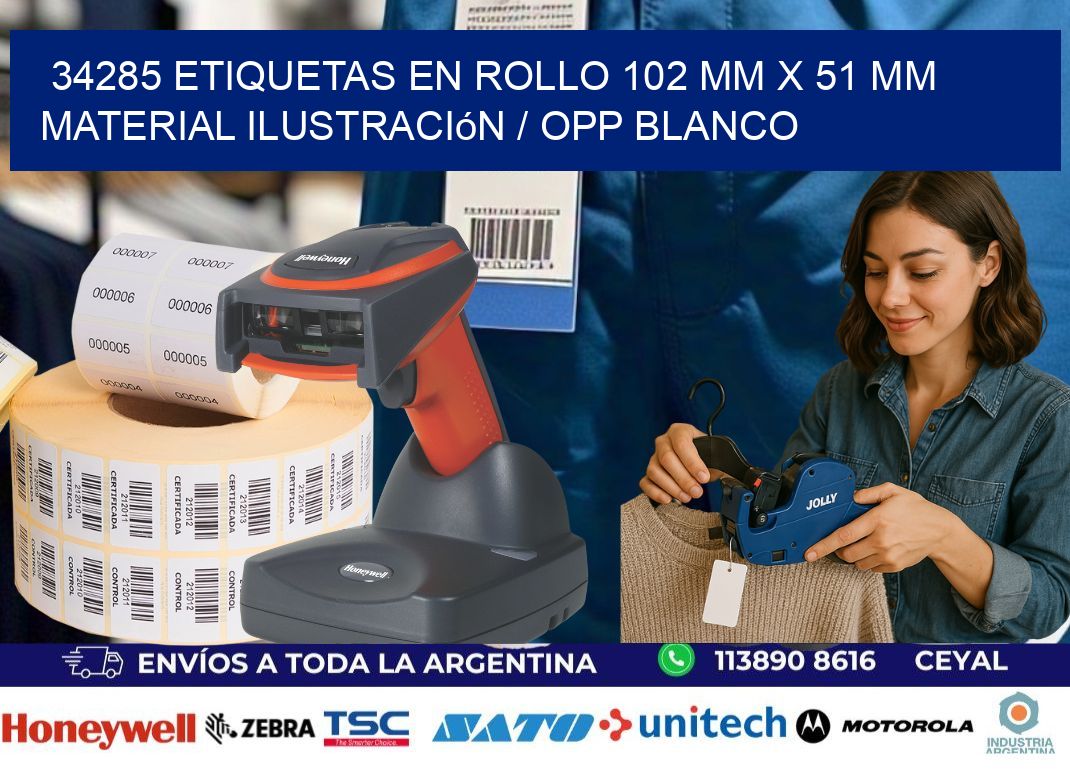 34285 Etiquetas en rollo 102 mm x 51 mm material Ilustración / OPP Blanco