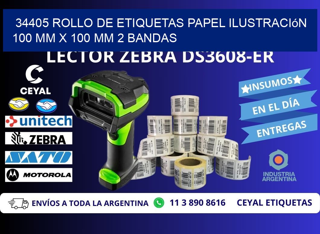 34405 Rollo de Etiquetas Papel Ilustración 100 mm x 100 mm 2 Bandas