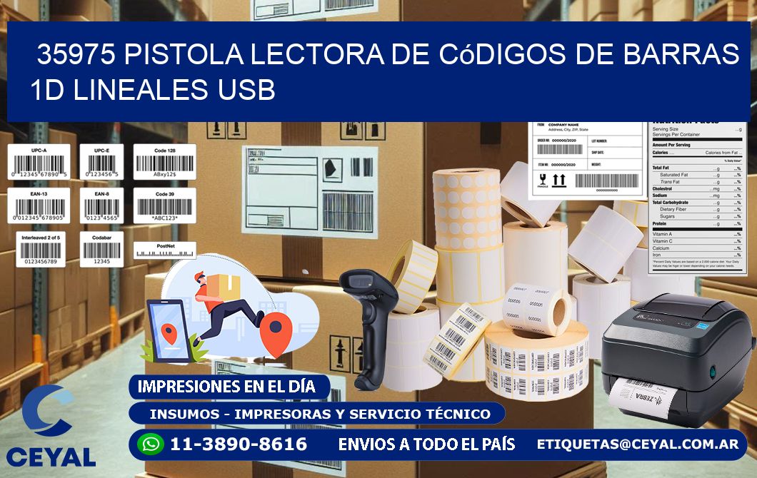 35975 Pistola Lectora De Códigos De Barras 1d Lineales Usb