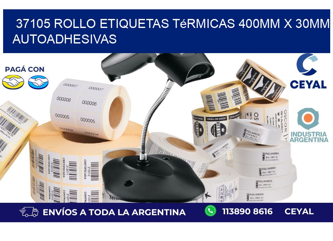 37105 Rollo Etiquetas Térmicas 400mm X 30mm Autoadhesivas
