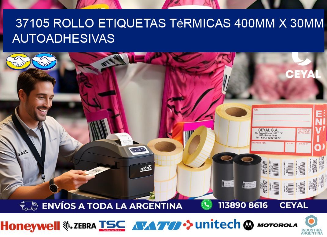 37105 Rollo Etiquetas Térmicas 400mm X 30mm Autoadhesivas