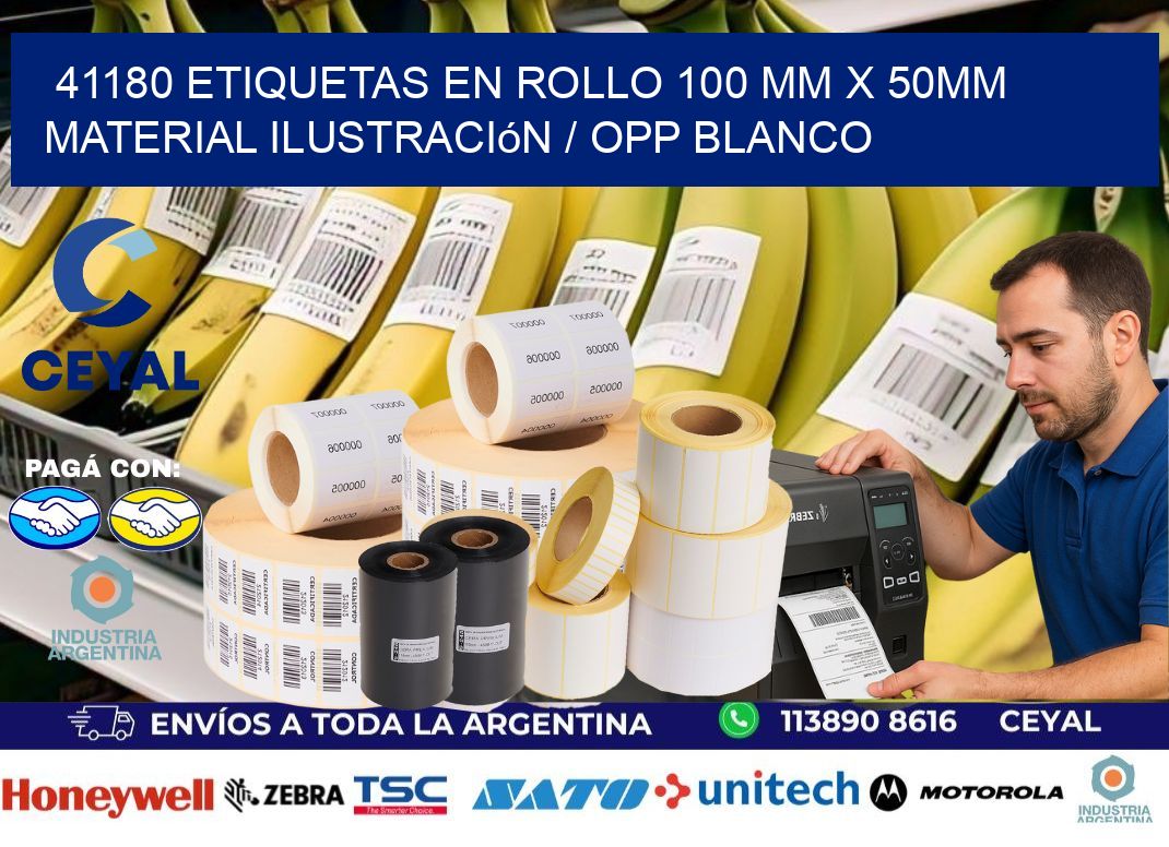 41180 Etiquetas en rollo 100 mm x 50mm material Ilustración / OPP Blanco