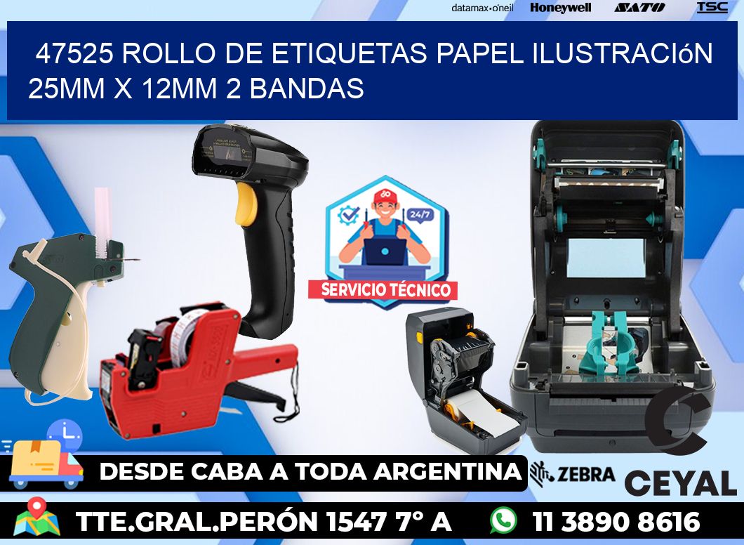 47525 Rollo de Etiquetas Papel Ilustración 25mm x 12mm 2 Bandas