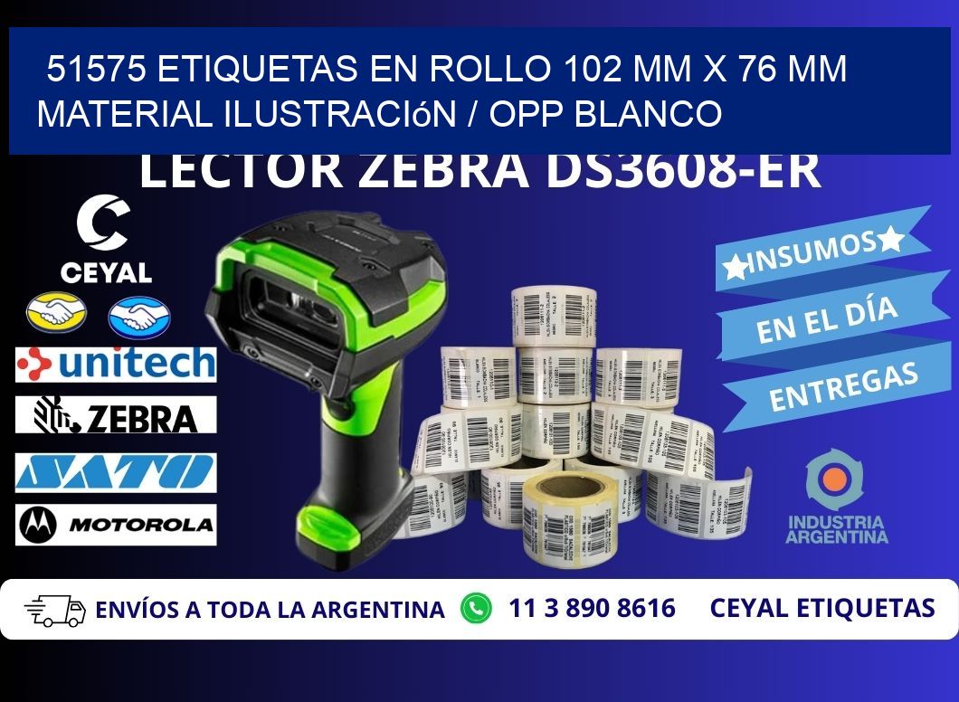 51575 Etiquetas en rollo 102 mm x 76 mm material Ilustración / OPP Blanco