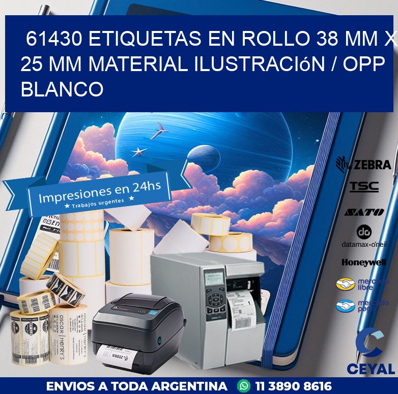 61430 Etiquetas en rollo 38 mm x 25 mm material Ilustración / OPP Blanco