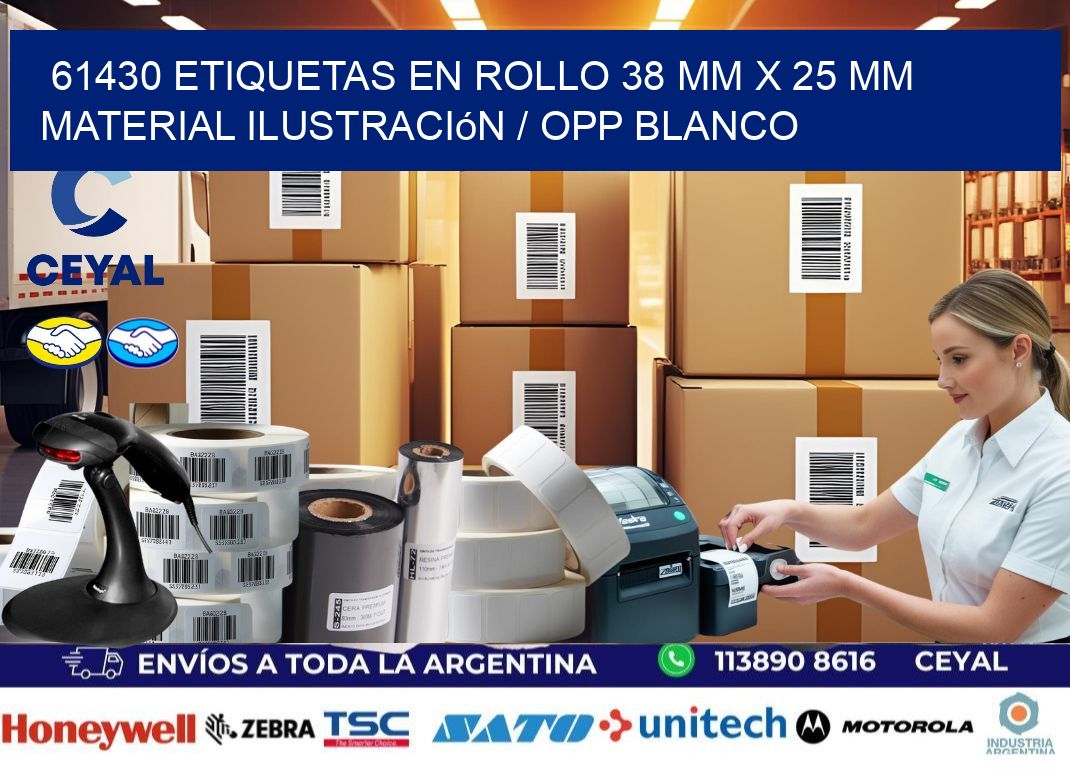 61430 Etiquetas en rollo 38 mm x 25 mm material Ilustración / OPP Blanco