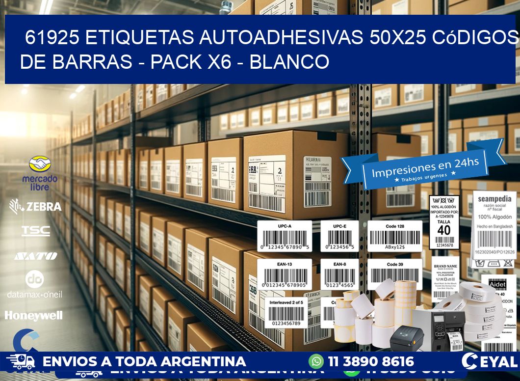61925 Etiquetas Autoadhesivas 50x25 Códigos De Barras - Pack X6 - Blanco