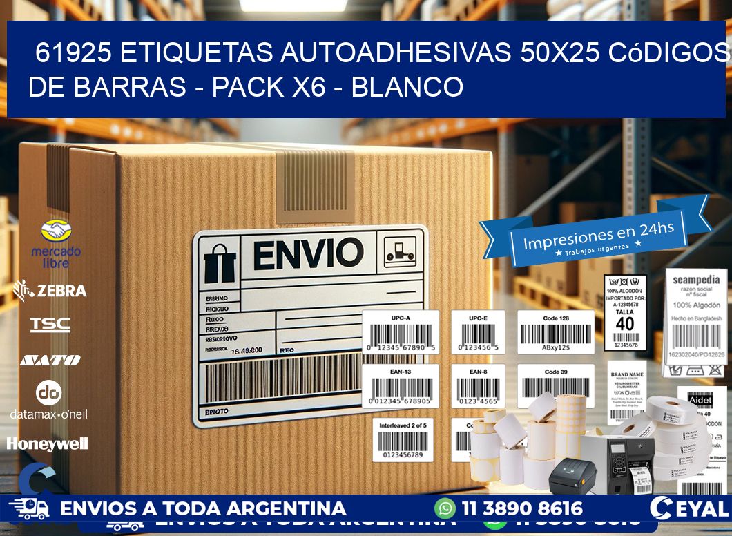 61925 Etiquetas Autoadhesivas 50x25 Códigos De Barras - Pack X6 - Blanco