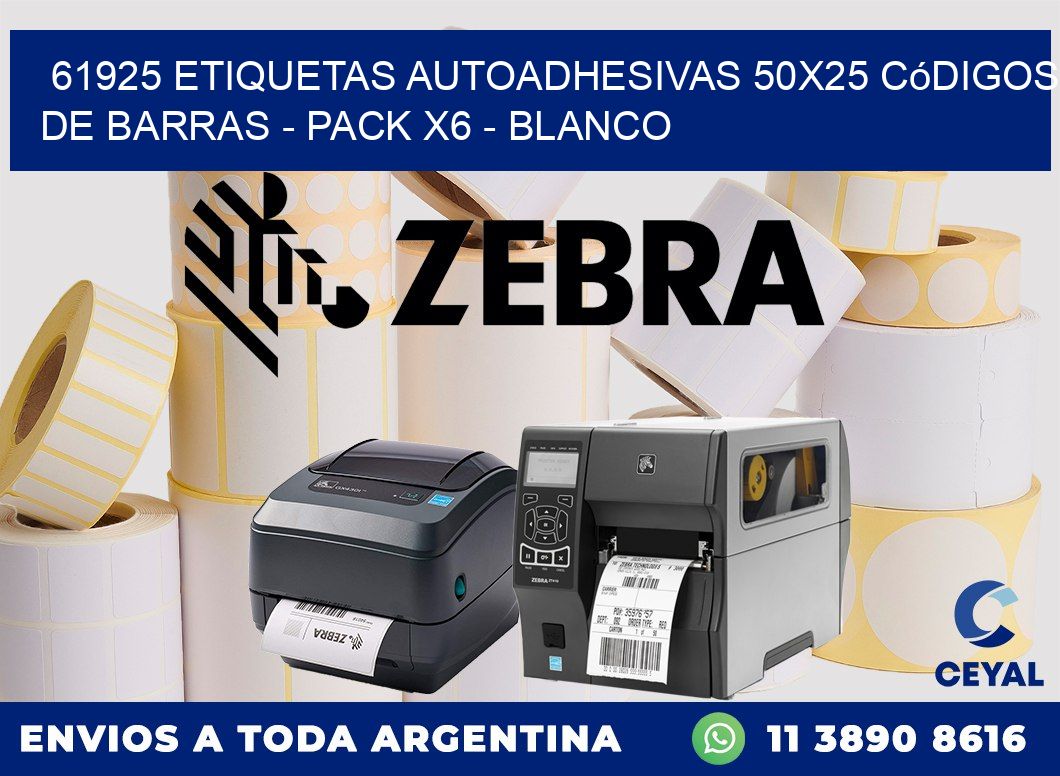61925 Etiquetas Autoadhesivas 50x25 Códigos De Barras - Pack X6 - Blanco